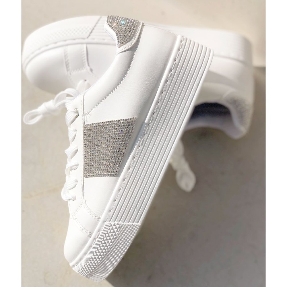 NEW White Sparkly Rhinestone Bling Bling Glam Glitz Platform Sneakers Shoes - Picture 2 of 10